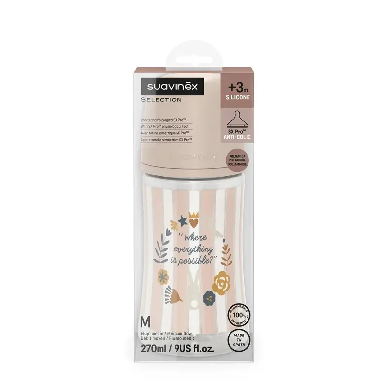 Biberon Suavinex 270 ml, débit moyen (M), +3 mois, Wonderland Pink - Image 2