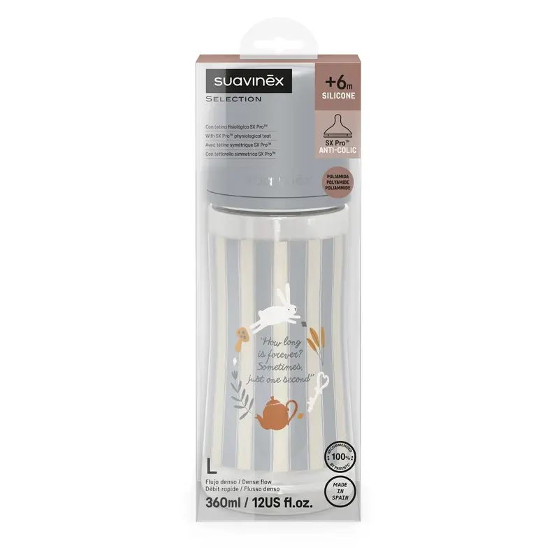 Biberon Suavinex 360 ml, Dense Flow (L), +6 mois, Wonderland Blue - Image 2
