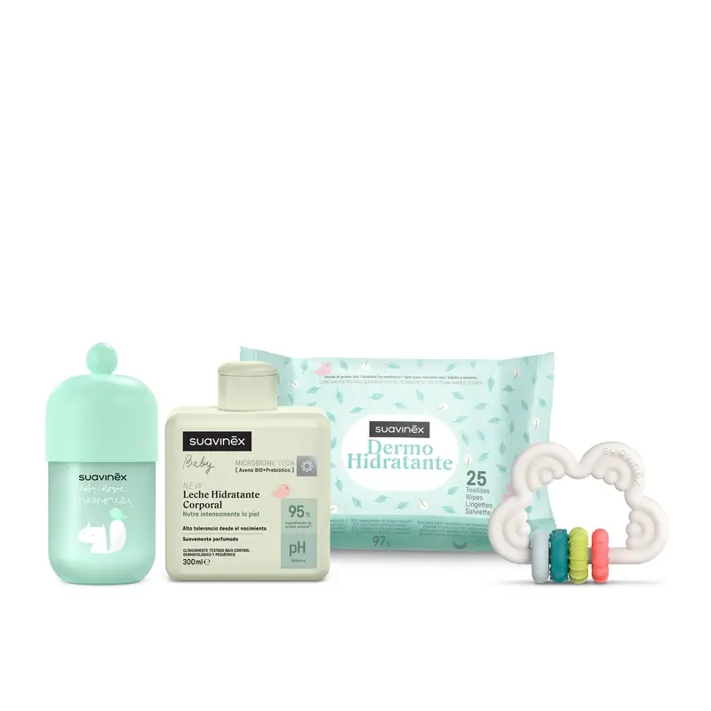 Suavinex Baby Gift Lait pour bébé 300 Ml + Mémoires de Cologne pour bébé 100 Ml + Lingettes + Jouet d'éveil, Bleu - Image 4