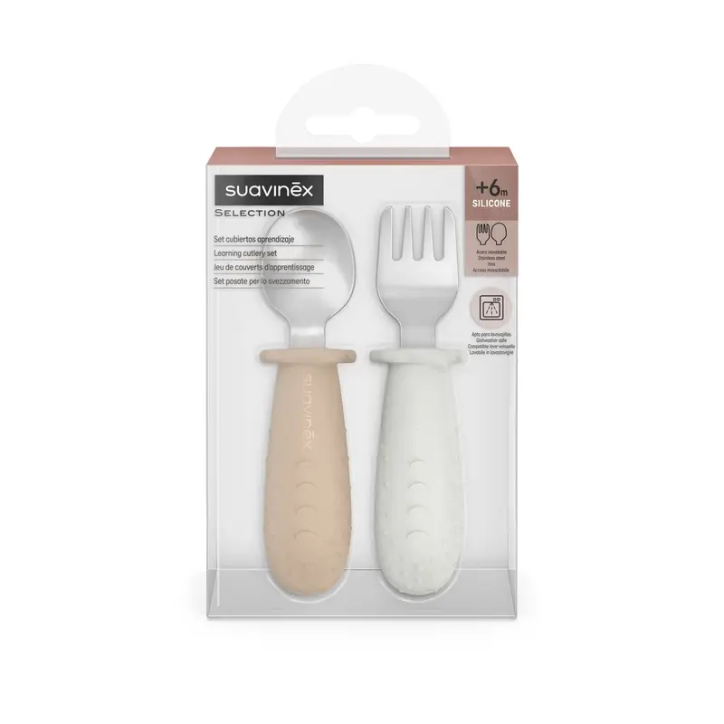 Couverts d'apprentissage Suavinex en acier inoxydable, +6 mois, Beige - Image 2