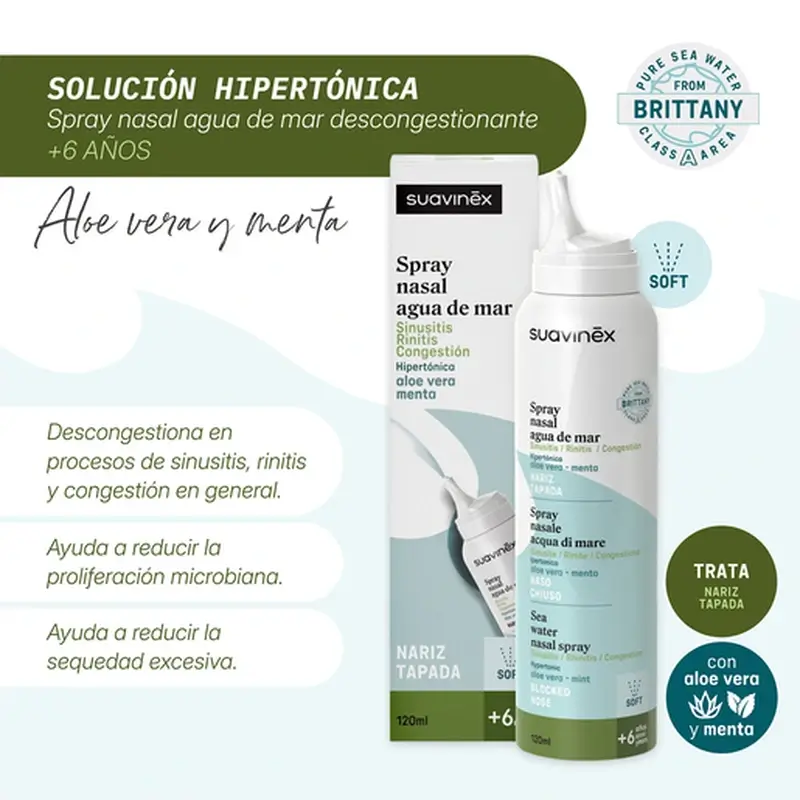 Suavinex Spray décongestionnant nasal à l'eau de mer +6A, 120 ml - Image 2
