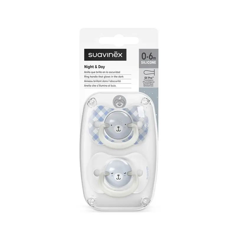 Suavinex Night & Day Night Soothers Sx Pro Nipple 0/6 Months Blue, 2 unités