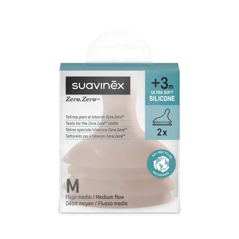 Suavinex 2 packs de tétines zéro zéro à débit moyen (M), +3 mois, profondes - Image 2