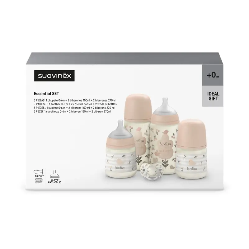 Suavinex Set cadeau biberons et sucettes rose +0M Birdies rose - Image 2