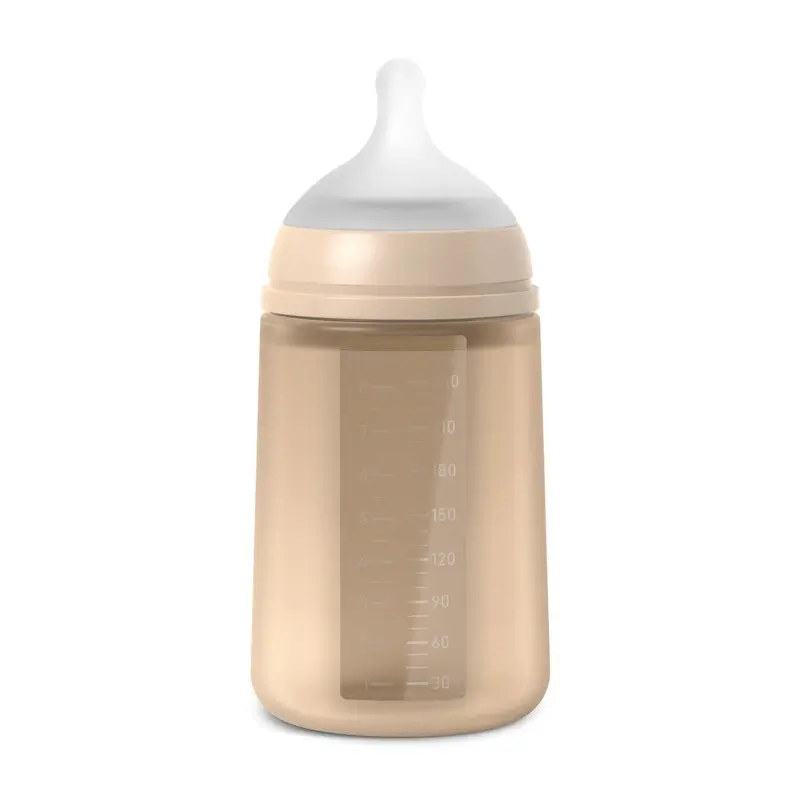 Biberon en silicone Suavinex 240 ml, débit moyen (M), +3 mois, crème irlandaise - Image 2