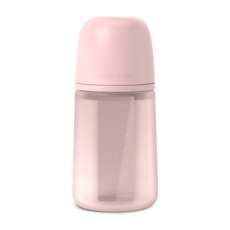Biberon en silicone Suavinex 240 ml, débit moyen (M), +3 mois, eau de rose