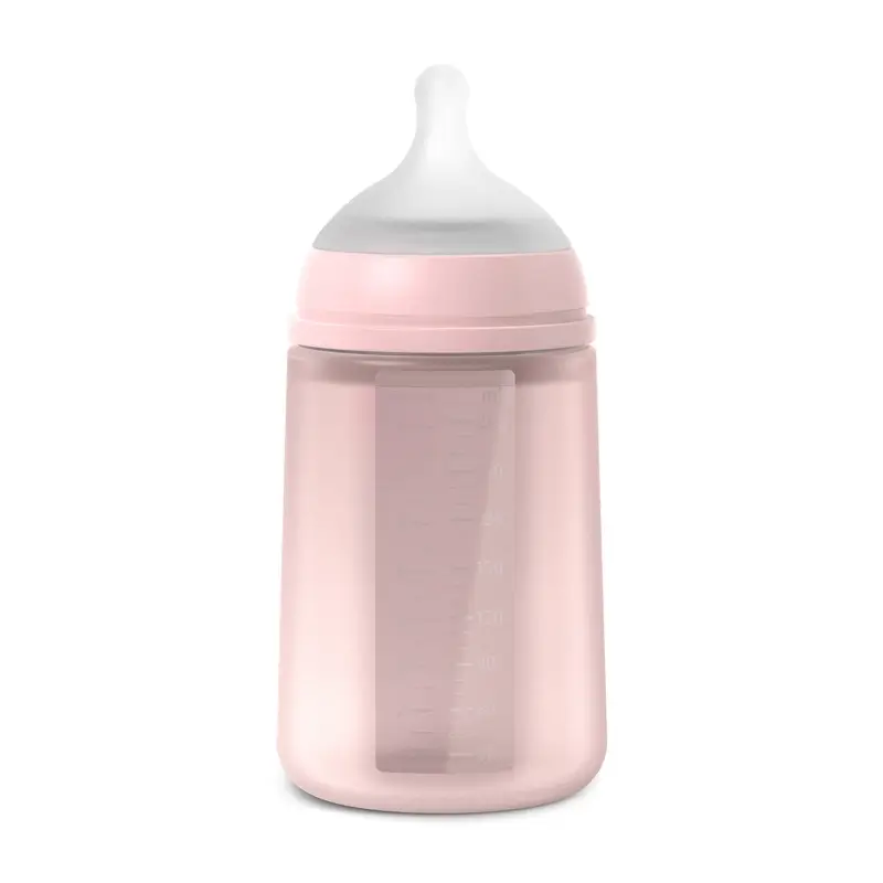 Biberon en silicone Suavinex 240 ml, débit moyen (M), +3 mois, eau de rose - Image 2