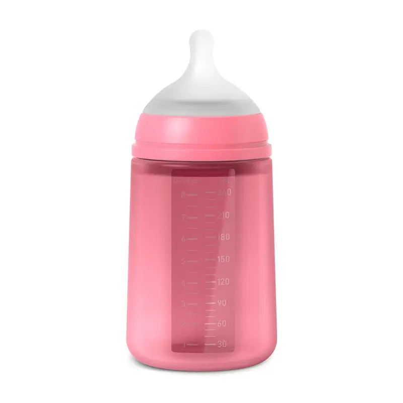Biberon en silicone Suavinex 240 ml, débit moyen (M), +3 mois, Fuchsia - Image 2