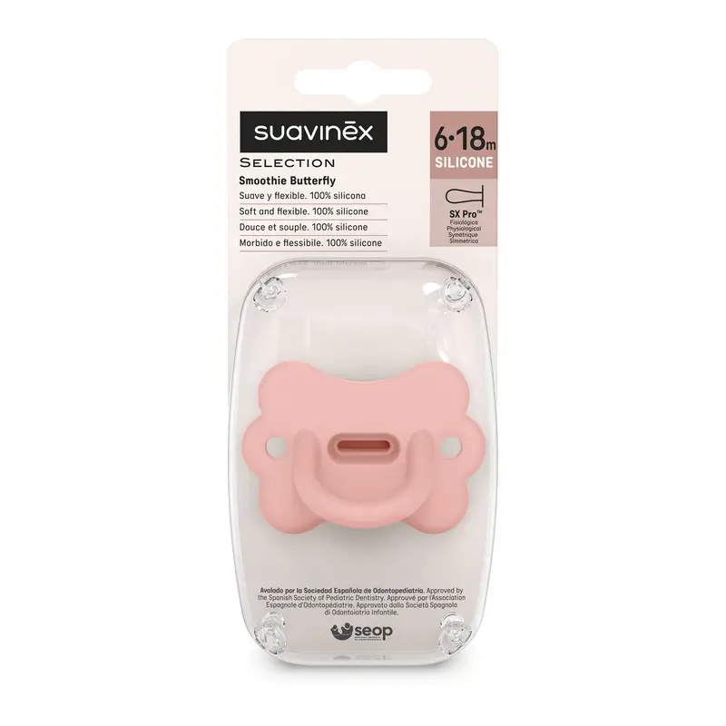 Suavinex Sucette All Sucette en silicone Sx Pro, 6/18 mois, Butterfly Peach Pink - Image 2
