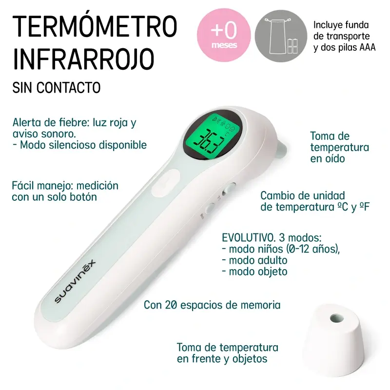 Thermomètre infrarouge Suavinex avec sac de transport et piles - Image 4