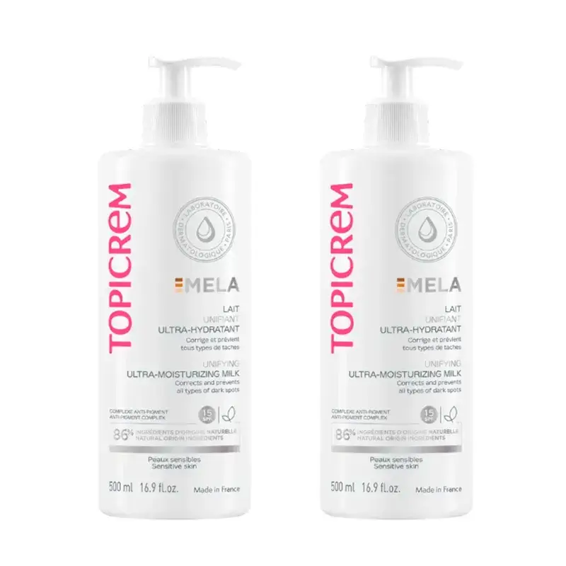 Topicrem Mela Lait corporel ultra-hydratant , spf15 , Pack 2 x 500 ml