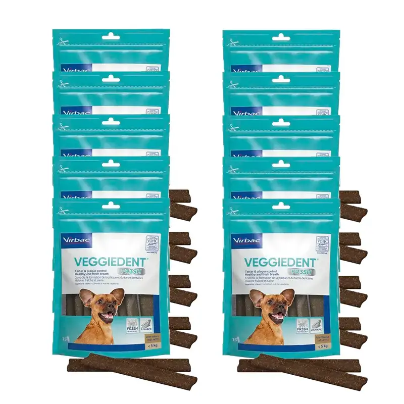 Virbac Veggiedent Fr3sh XS, Snacks dentaires pour chiens de très petite race, paquet de 10 unités