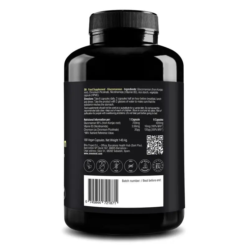 Zenement Glucomannan Natural Satiety, 180 gélules végétaliennes - Image 3