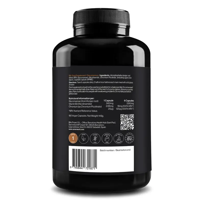 Zenement Glucomannan Natural Satiety, 180 gélules végétaliennes - Image 6
